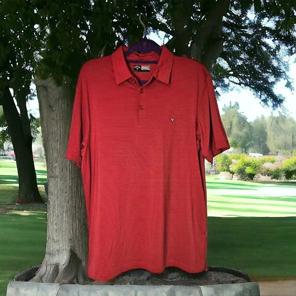 Callaway Opti Dri Red Stripe Golf Polo Shirt Men's Large Short Sleeve Button
